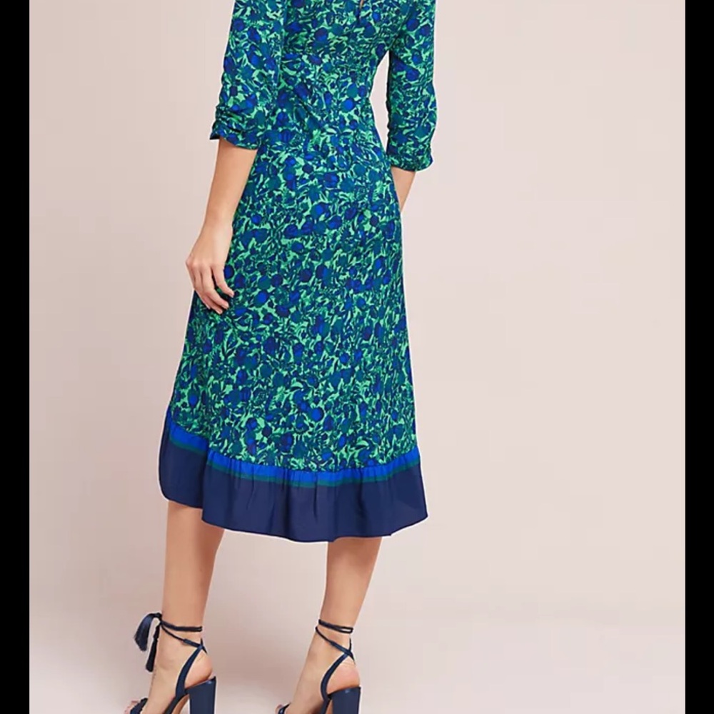 Maeve Blue and Green Sheath Midi Dress 3/4 Sleeve
